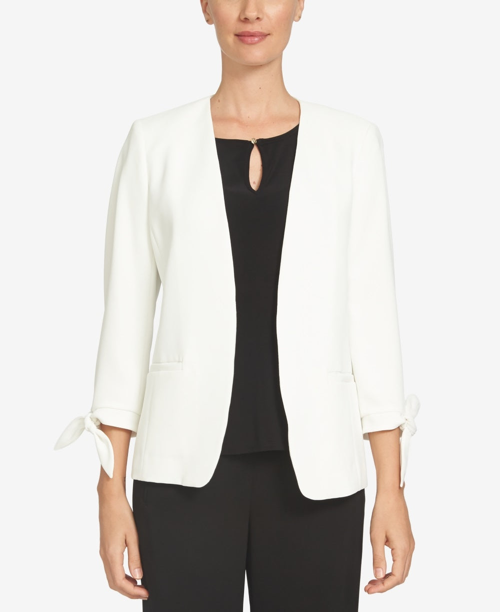 CeCe Women's Tie Sleeve Open Front Blazer White Size 10