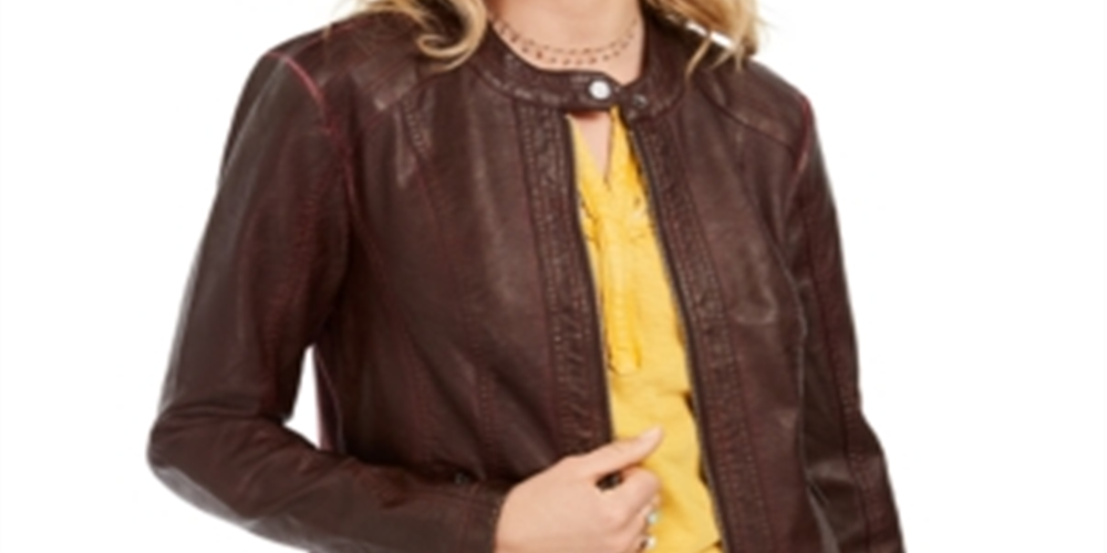 Style & Co Women's Perforated Garment Dyed Faux Leather Jacket Red Size Small