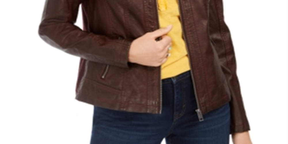 Style & Co Women's Perforated Garment Dyed Faux Leather Jacket Red Size Small