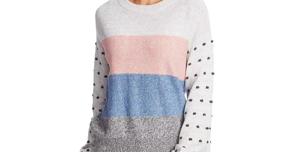 CeCe Women's Marled Stripe & Bobble Stitch Sweater White Size Small