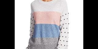 CeCe Women's Marled Stripe & Bobble Stitch Sweater White Size Small