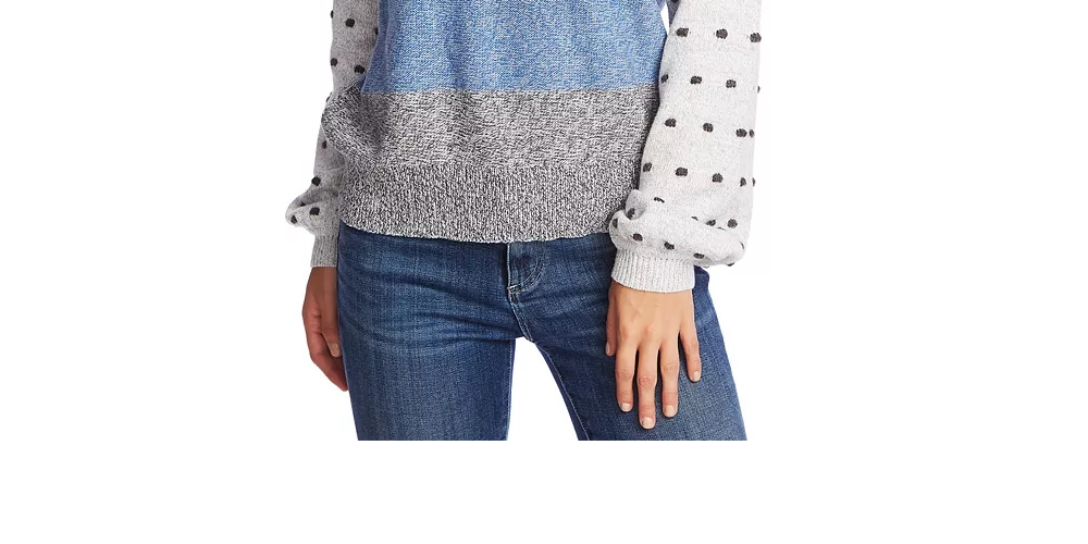 CeCe Women's Marled Stripe & Bobble Stitch Sweater White Size Small