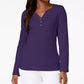 Karen Scott Women's Petite Cotton Henley-Neck Top Purple Size Medium
