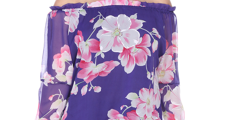 White Mark Women's Floral Print Off Shoulder Tunic Top Purple  Size 4XL