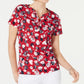 Karen Scott Women's Liberty Daisy Printed Henley Top Red Size PL
