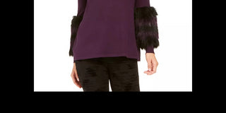 Alfani Women's Faux Fur Trim Sweater Purple Size PXL
