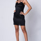 Lux La Women's Ruffled Cross Straps Satin Mini Dress Black Size XS
