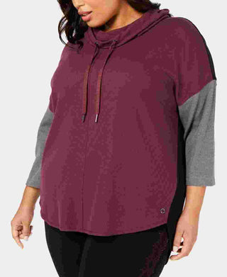 Calvin Klein Women's Performance Plus Cowlneck Colorblocked Top Wine/Black/grey Size 1X