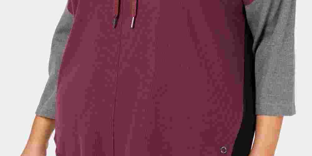 Calvin Klein Women's Performance Plus Cowlneck Colorblocked Top Wine/Black/grey Size 1X