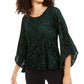 Alfani Women's Velvet Burnout Top Green Size Medium