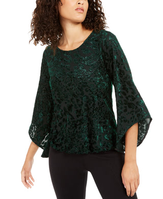 Alfani Women's Velvet Burnout Top Green Size Medium