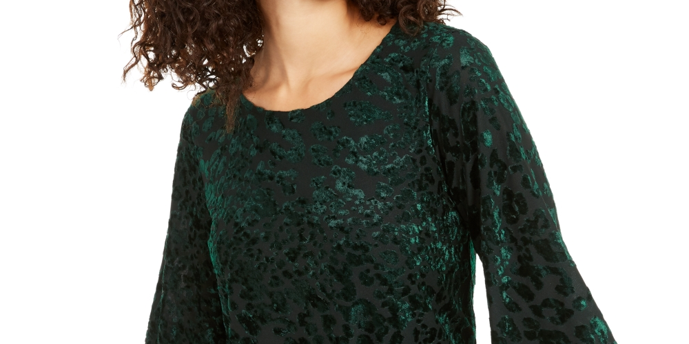 Alfani Women's Velvet Burnout Top Green Size Medium