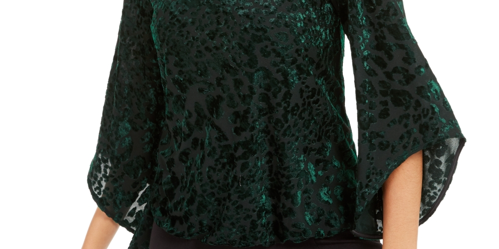 Alfani Women's Velvet Burnout Top Green Size Medium