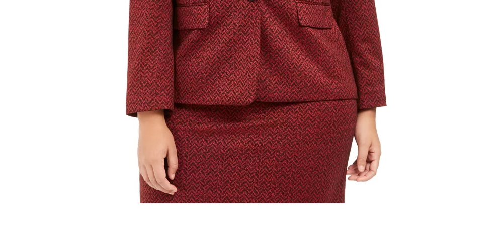 Nine West Women's Plus Size One-Button Jacquard Blazer Wine Size 18W