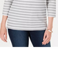 Karen Scott Women's Petite Floral Striped Boat-Neck Top Gray/White Size Medium