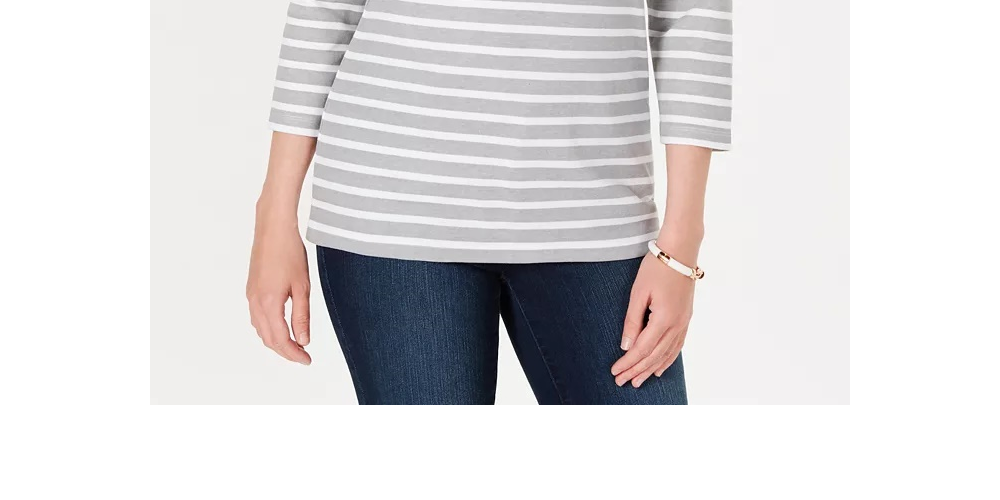Karen Scott Women's Petite Floral Striped Boat-Neck Top Gray/White Size Medium