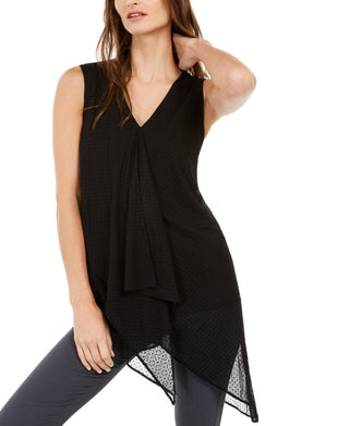 Alfani Women's Asymmetrical Draped Mesh Top Black Size X-Large