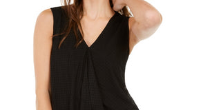 Alfani Women's Asymmetrical Draped Mesh Top Black Size X-Large