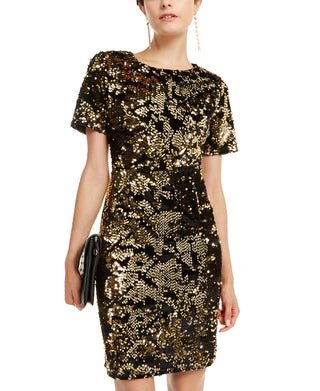 INC International Concepts Women's Sequin Dress Gold Size Petite
