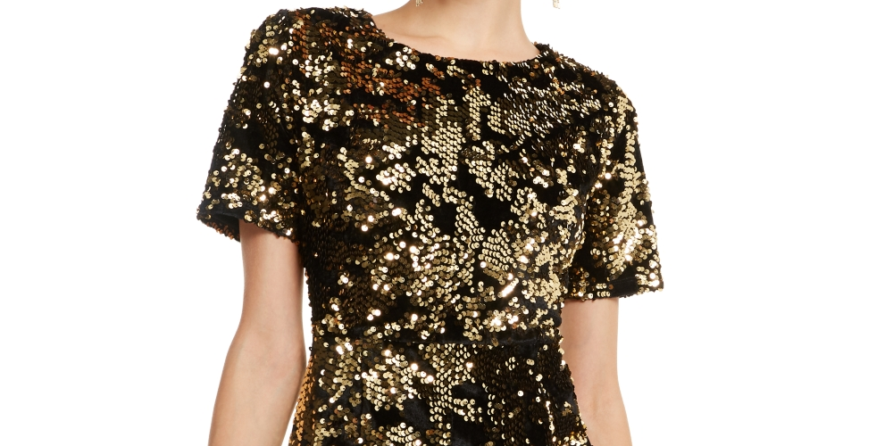 INC International Concepts Women's Sequin Dress Gold Size Petite
