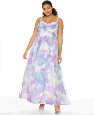 Trixxi Women's Trendy Plus Printed Chiffon Unicorn Gown Pink/Blue Moon Size 14W
