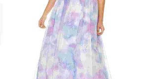 Trixxi Women's Trendy Plus Printed Chiffon Unicorn Gown Pink/Blue Moon Size 14W
