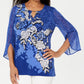 JM Collection Women's Petite Embellished Split-Sleeve Top Blue Size PL