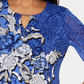 JM Collection Women's Petite Embellished Split-Sleeve Top Blue Size PL