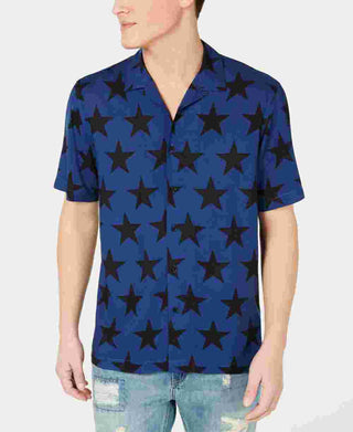 American Rag Men's Star Print Camp Collar Shirt Blue Size XX-Large