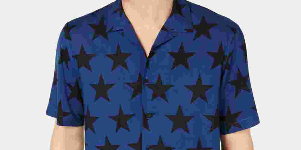 American Rag Men's Star Print Camp Collar Shirt Blue Size XX-Large