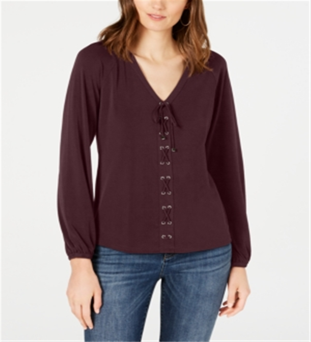 Inc Lace-up Top Maroon Size XL