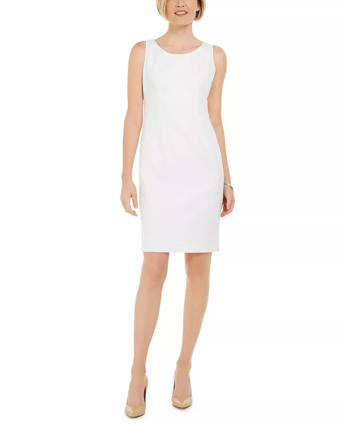 Kasper Women's Petites Jacquard Textured Cocktail Dress White Size 10 Petite