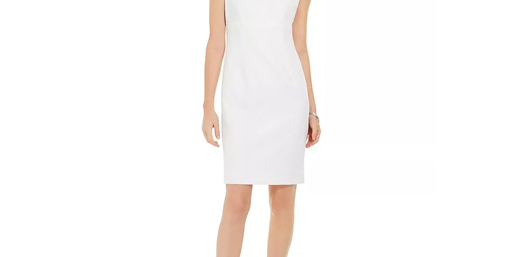 Kasper Women's Petites Jacquard Textured Cocktail Dress White Size 10 Petite