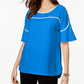 Alfani Women's Piped Flutter-Sleeve Top Blue Size Small