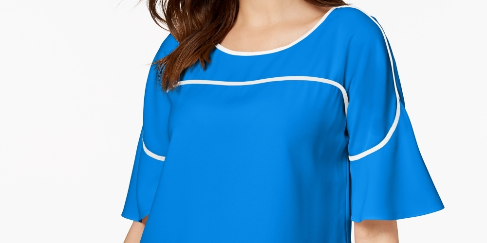 Alfani Women's Piped Flutter-Sleeve Top Blue Size Small