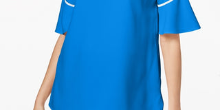 Alfani Women's Piped Flutter-Sleeve Top Blue Size Small