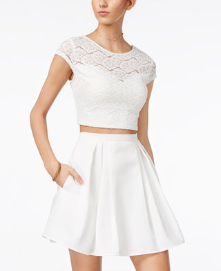 Teeze Women's Me 2-Pc. Lace Fit & Flare Dress White Size 11