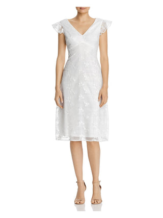 Adrianna Papell Women's Cap Sleeve V Neck Knee Length Cocktail Sheath Dress White Size 0