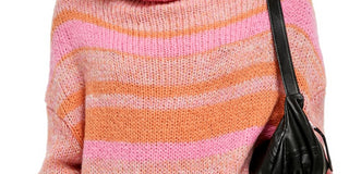 Free People Women's Orange Striped Long Sleeve Turtle Neck Tunic Sweater Pink Size Large