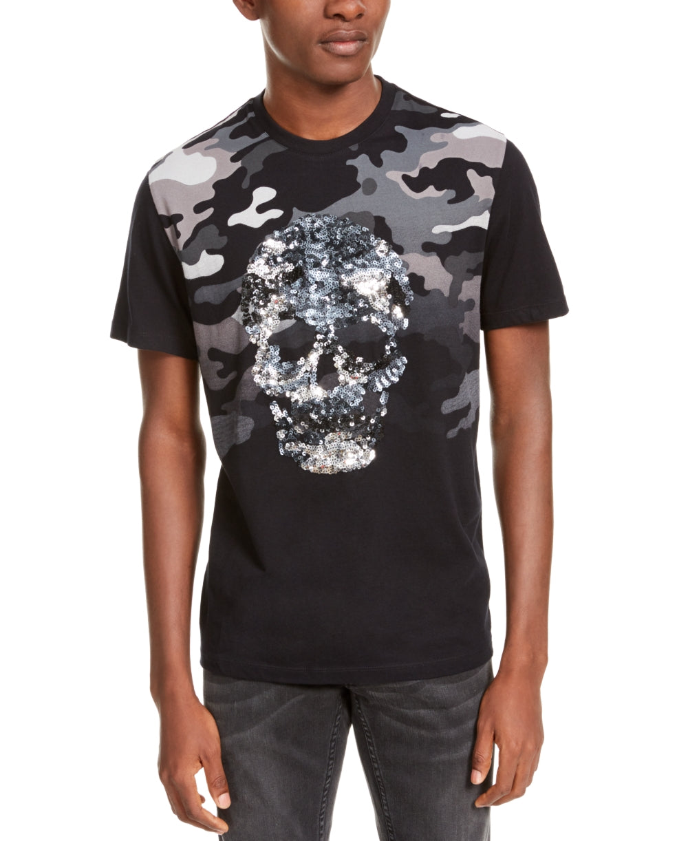 INC International Concepts Men's Camo Sequin Skull T-Shirt Black Size Large