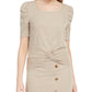 BCX Juniors' Puff-Sleeve Twist-Front Top Beige Size X-Small