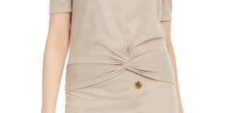 BCX Juniors' Puff-Sleeve Twist-Front Top Beige Size X-Small