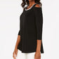 JM Collection Women's Embellished Cold Shoulder Top Black Size PS