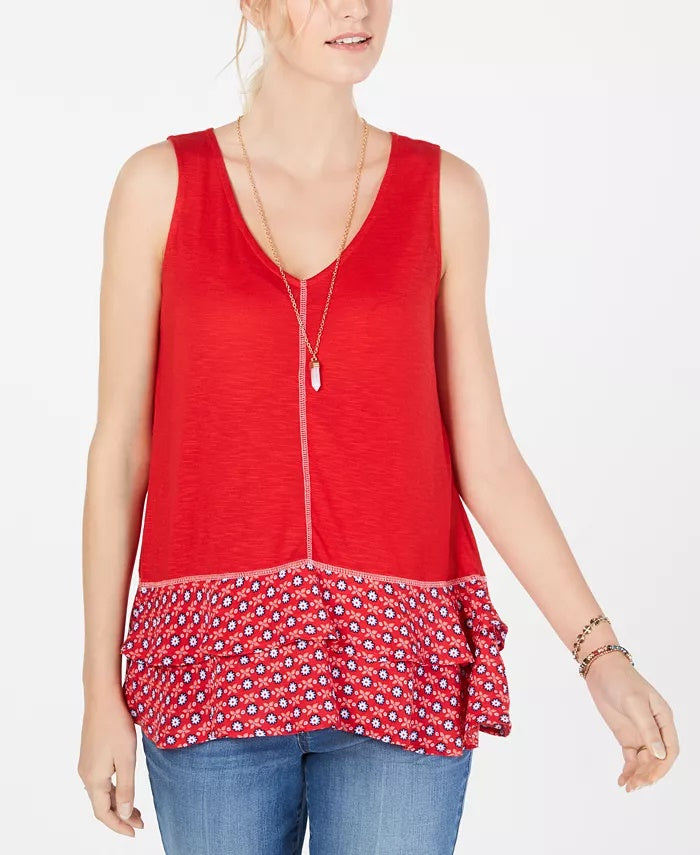 Style & Co Women's Ruffled-Hem Sleeveless Top Red Size Small