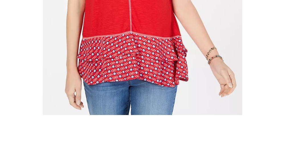 Style & Co Women's Ruffled-Hem Sleeveless Top Red Size Small
