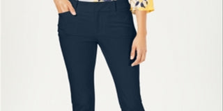 Charter Club Women's Solid Newport Slim Leg Pants Blue Size 14 Petite