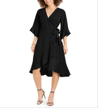 Thalia Sodi Women's Ruffled Wrap Dress Black Size Large