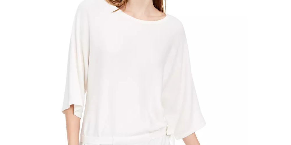 Alfani Women's Tie Waist 3/4 Sleeve Pullover Sweater Beige Size Large