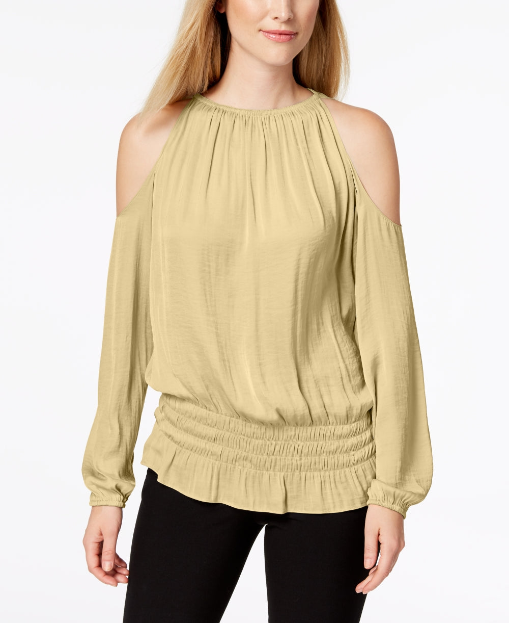 Alfani Women's Smocked Cold-Shoulder Top Yellow Size Small
