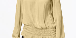 Alfani Women's Smocked Cold-Shoulder Top Yellow Size Small